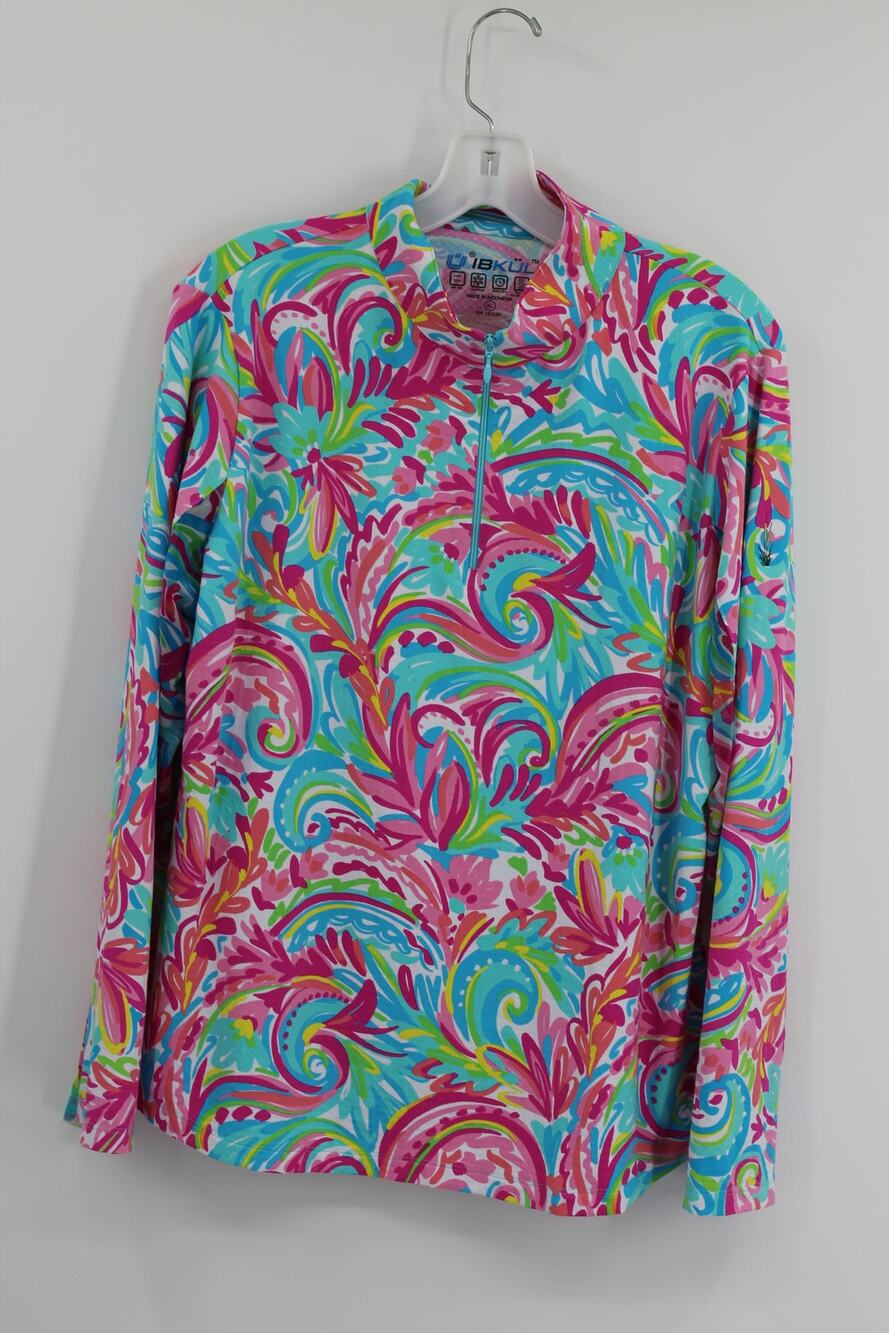 IBKUL Womens AUBREY CANDY PINK Long Sleeve Mock Golf Shirt Size XL